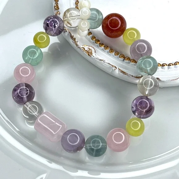 Handmade Multi Gemstones MOP Phantom Quartz 💎 Stretch Bracelet - Picture 1 of 4